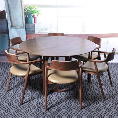 モダンダイニングルーム家具 ワルナッツ 固木枠 円形ダイニングテーブル ユニークなデザイン ノルディックデザイン