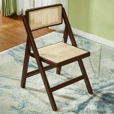 マシッドウッドとラタン 折りたたみダイニングチェア 自然な見方 モダン家具