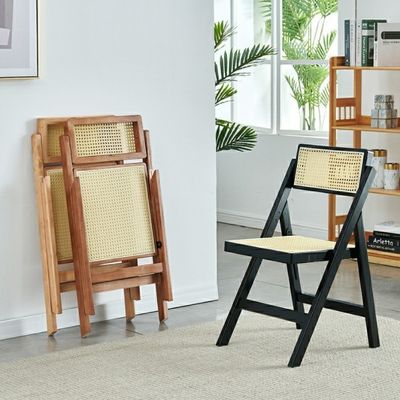 マシッドウッドとラタン 折りたたみダイニングチェア 自然な見方 モダン家具