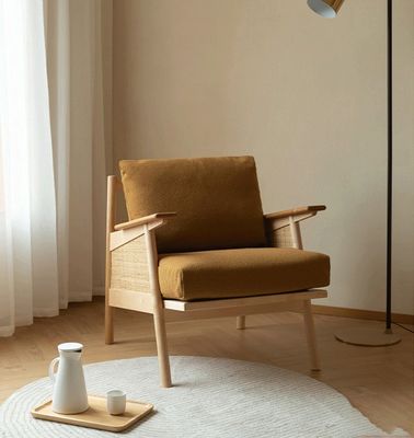 ホーム 家具 一般 ノルディック ラウンジ 木製ソファ 椅子 羽根 枕 天然 織り ラタン 固木 椅子