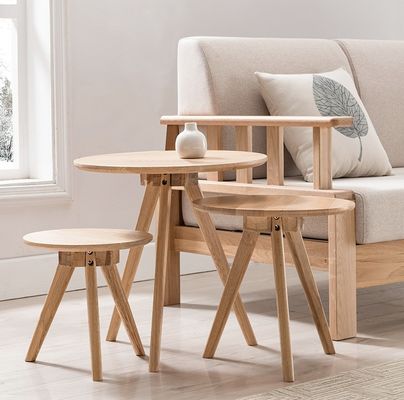 現代的なデザイン 丸い固木コーヒーテーブル リビング W32/40/50*D32/40/50*H30/40/51CM