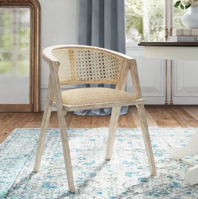 リビングルーム家具 日本様式 マシッドウッド ラタン 織物 モダンデザインのシングルダイニングチェア