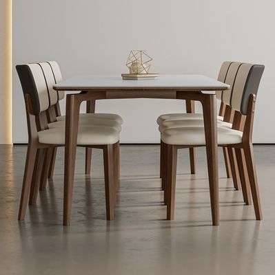 モダンノルドデザイン マシッドウッドダイニングテーブルセット 黒/白 PU革椅子とノルディックスタイル