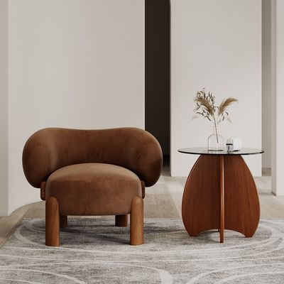 人気 リビング ルーム 家具 モダン マシッド 木羊毛/ベールベット シングル ソファ 椅子 ウォールナッツ 脚 と 軽い 贅沢 デザイン