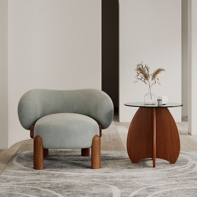 人気 リビング ルーム 家具 モダン マシッド 木羊毛/ベールベット シングル ソファ 椅子 ウォールナッツ 脚 と 軽い 贅沢 デザイン