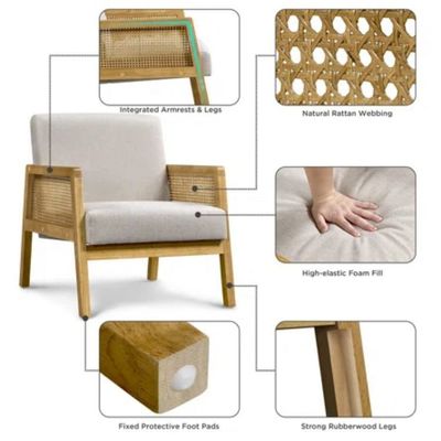 モダン リビング 豪華 fauteuil 家具 木製ソファー 豪華布団の椅子 ベルヴェットとラタン 人気自然色