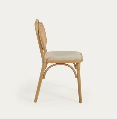 自然木製のヴィンテージスタイルのダイニングチェア 布の座席と本物のラタンバックレスト W47*D51*H82.5CM