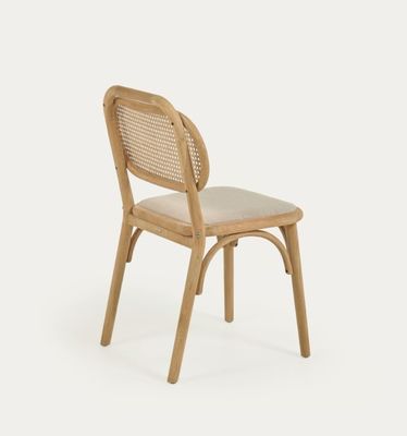 自然木製のヴィンテージスタイルのダイニングチェア 布の座席と本物のラタンバックレスト W47*D51*H82.5CM
