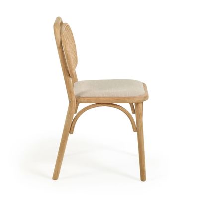 ダイニングルーム 家具 白い麻布 ダイニングチェア パッドと曲げたリュックレスト オーダーメイド色のナッツ色の木材