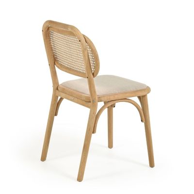ダイニングルーム 家具 白い麻布 ダイニングチェア パッドと曲げたリュックレスト オーダーメイド色のナッツ色の木材