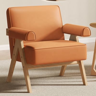 現代のリビングルーム家具 現代の固木枠 織物 革 オプション 単一の木製ソファ椅子 W70*D70*H80CM