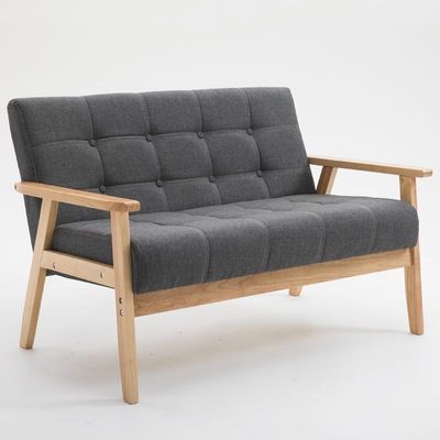 アパート リビングルームやホテル用 ソフトシートチェア マシッドウッドファブリック 現代のデザインの木製ソファーチェア