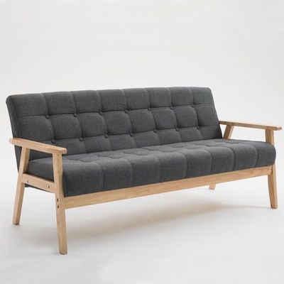 アパート リビングルームやホテル用 ソフトシートチェア マシッドウッドファブリック 現代のデザインの木製ソファーチェア