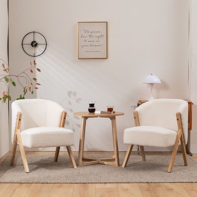 W60*D68*H77CM モダン リビングルーム 家具 ラウンジチェア KD 木製ソファーチェア 羊毛布 白色 上向きアクセントチェア
