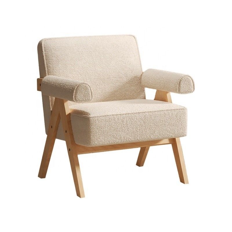 現代のリビングルーム家具 現代の固木枠 織物 革 オプション 単一の木製ソファ椅子 W70*D70*H80CM